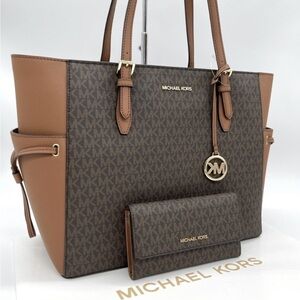 Michael Kors Large Gilly Brown Tote Shoulder Bag and Wallet Set
